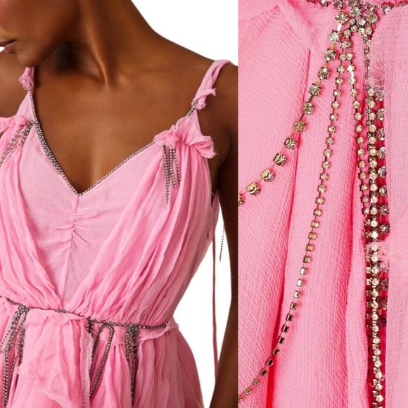 LoveShackFancy Ashida Bubble Hem Silk Mini Dress in Begonia Pink Women's Size 6 - Picture 3 of 17